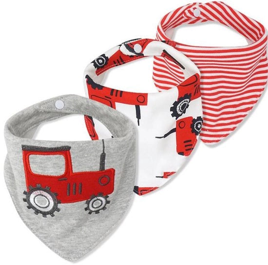 Set di 3 Bandane per Bambini Super Assorbenti in Cotone per la Pappa 26-Tractor