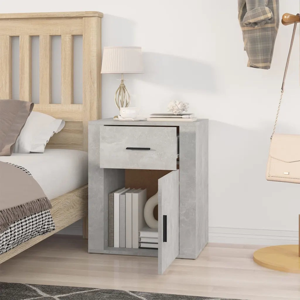 Comodino | Armadio da Notte | Mobiletto da notte Grigio Cemento 50x36x60 cm in Legno Multistrato