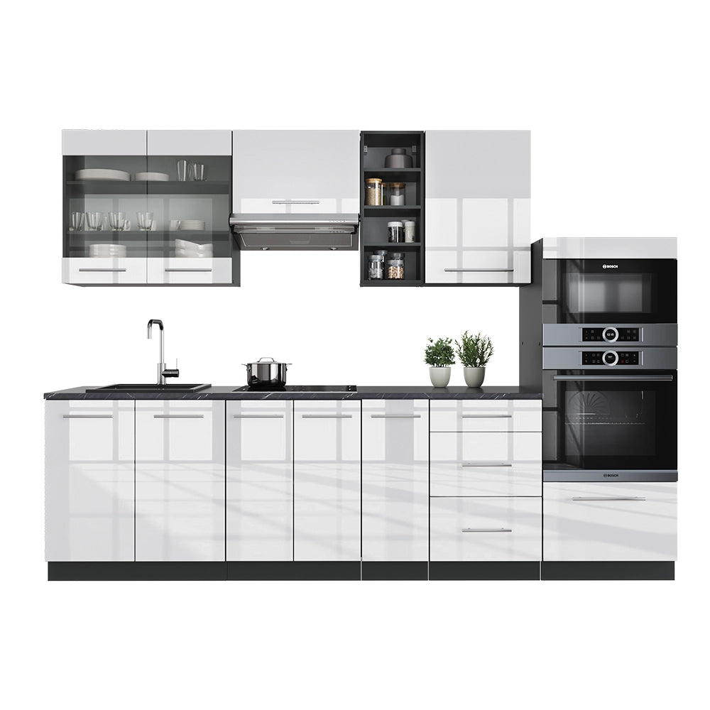 Cucina componibile Fame-Line Bianco lucido/Antracite 280 cm, PL Marmo Vicco