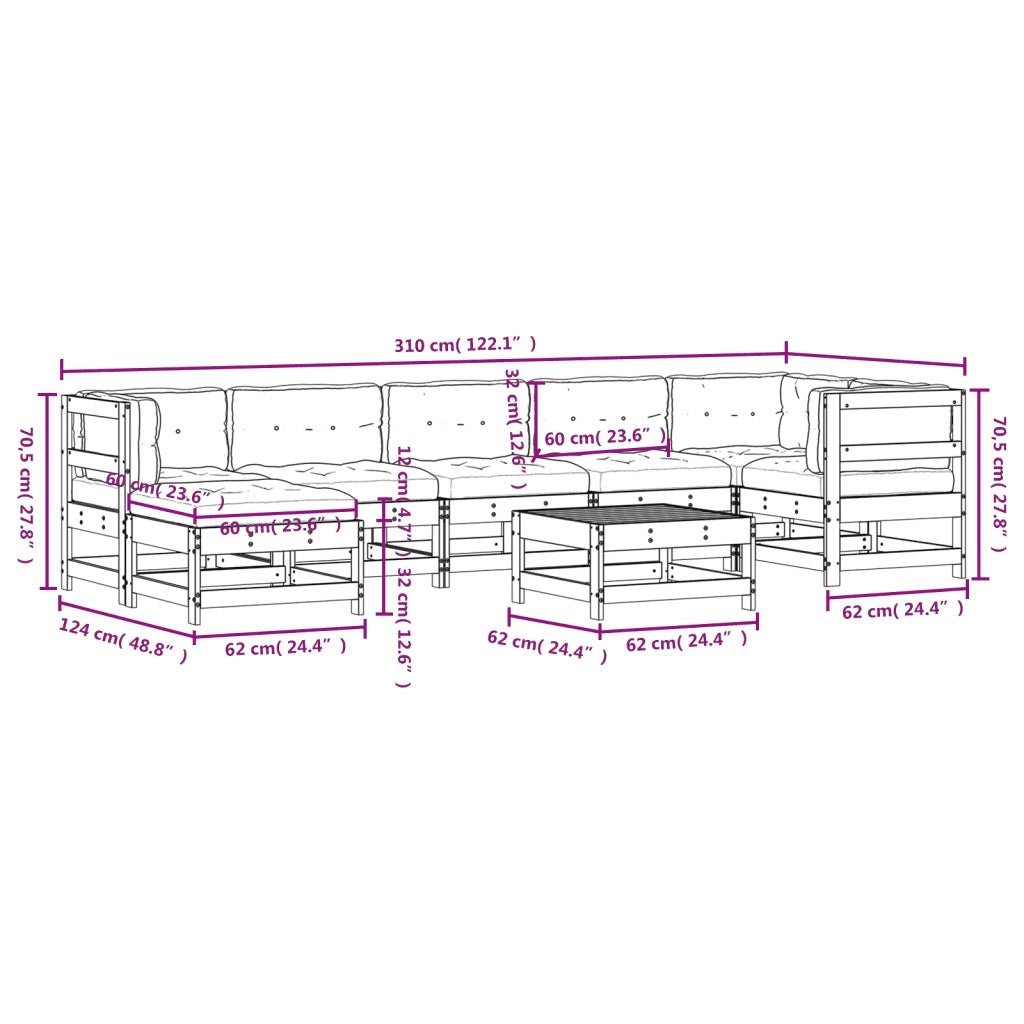 Set Divani da Giardino 8pz con Cuscini in Legno Massello Bianco 3185872
