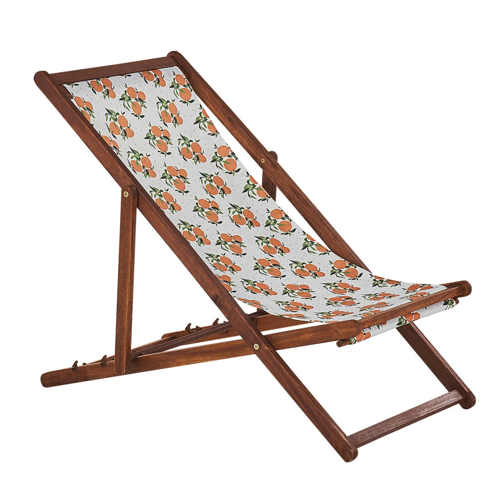 Set di 2 sedie a sdraio da giardino con struttura in legno di acacia scuro motivo arance in tessuto amaca sedile reclinabile