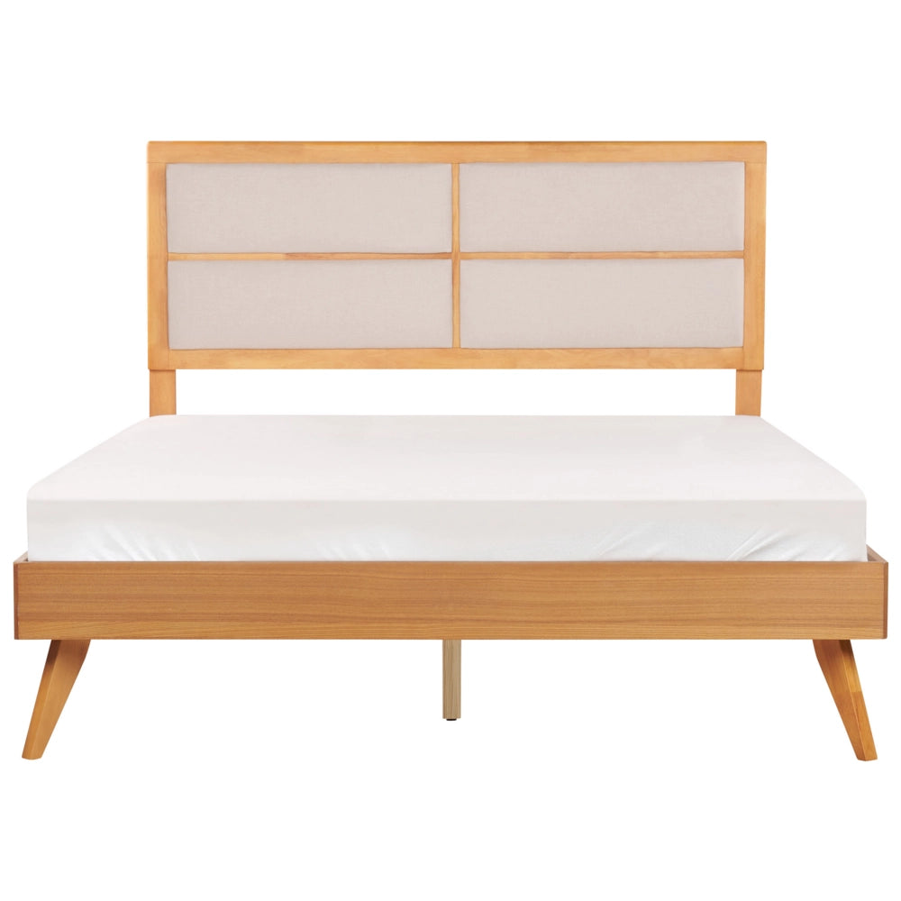 Letto 160 x 200 cm in legno di frassino marrone MDF rete a doghe testata imbottita design moderno