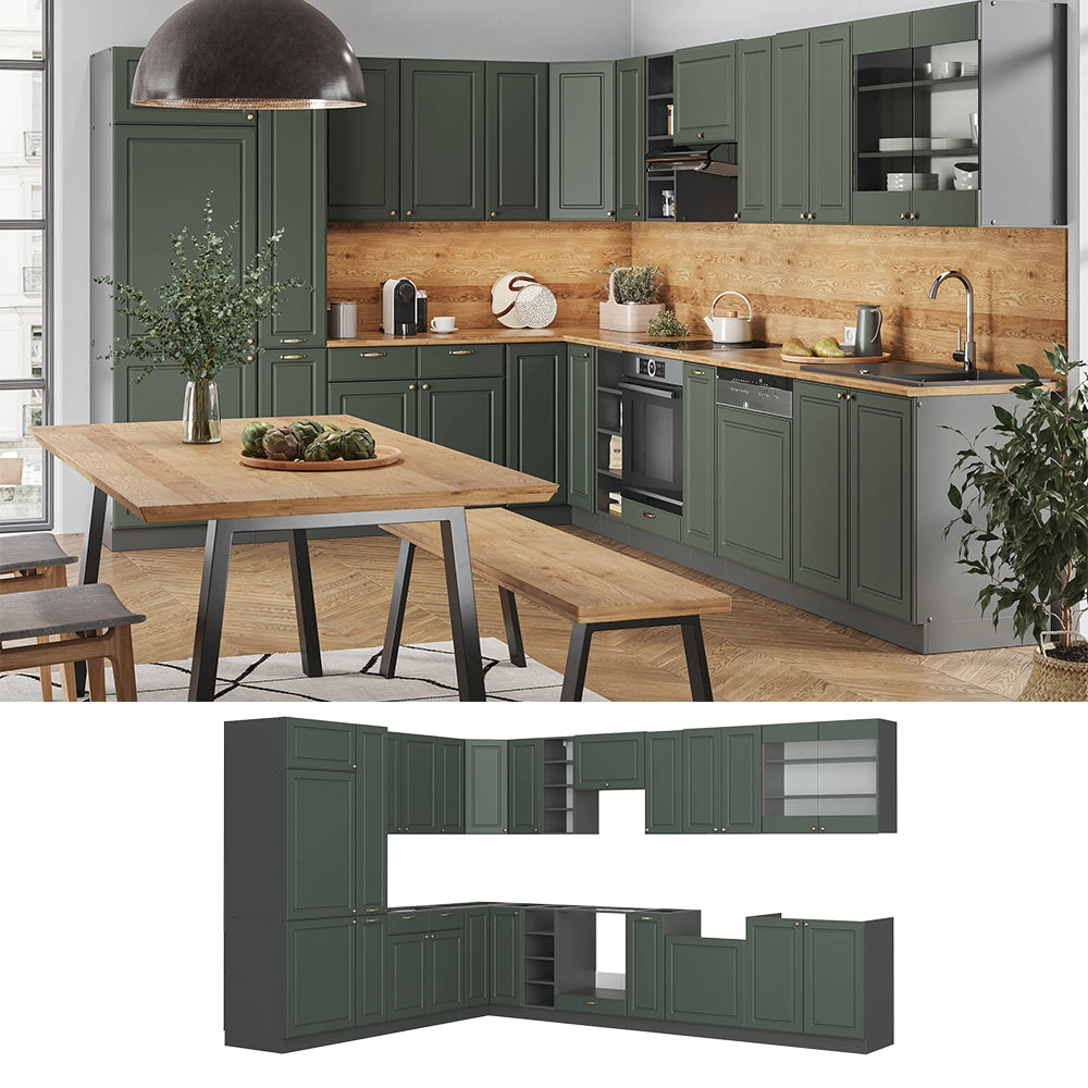 Cucina angolare completa Fame-Line Verde-oro rustico/Antracite 347 x 60 cm, PL Rovere Vicco