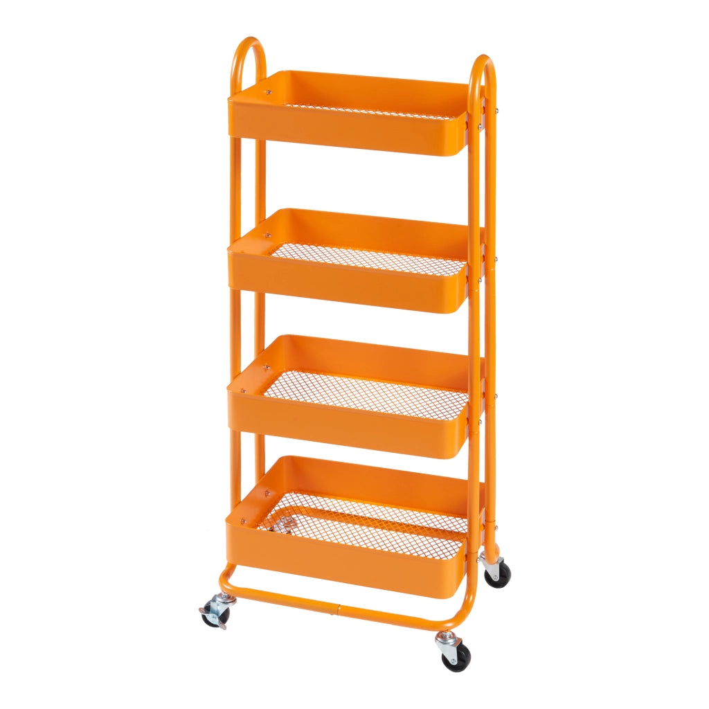 Carrello da Stoccaggio Pyhäntä con 4 Contenitori - Acciaio Arancione [en.casa]
