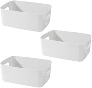 Cassetto multifunzionale a 3 ripiani, contenitori in plastica con maniglie, contenitori a pile con maniglie per l'organizzazione (bianco)