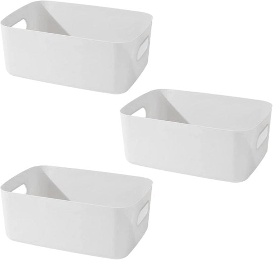 Cassetto multifunzionale a 3 ripiani, contenitori in plastica con maniglie, contenitori a pile con maniglie per l'organizzazione (bianco)