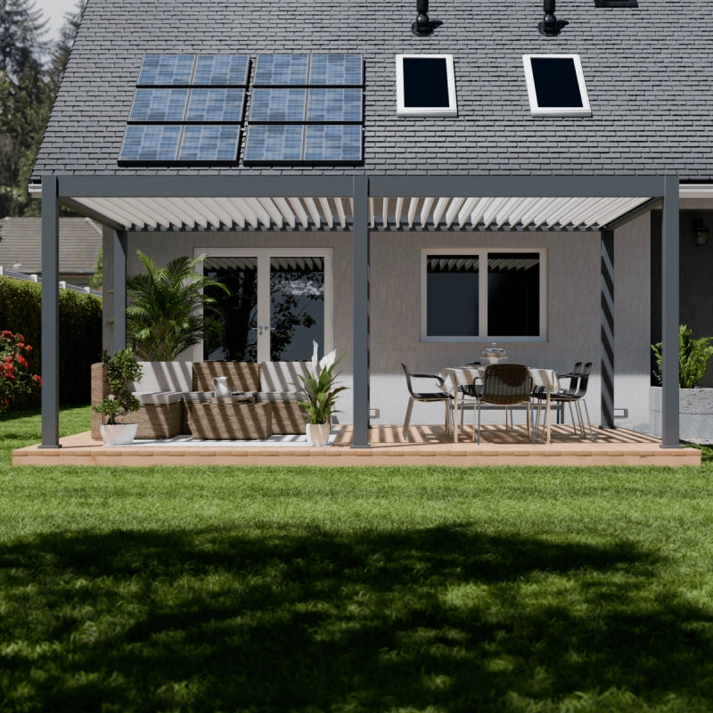 Pergola bioclimatica motorizzata OmbrÃ©a ELMO autoportante 4x6M - Antracite/bianco
