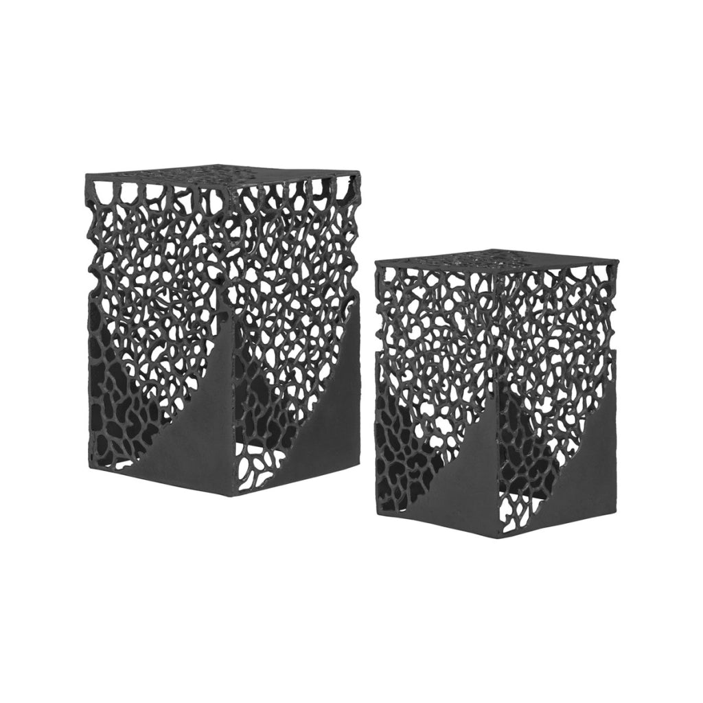 Set di 2 tavolini Delta in alluminio traforato nero