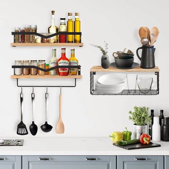 Scaffale da cucina - Set di 3 Tavoli da lavoro da parete / Sorprendente decorazione per la cucina