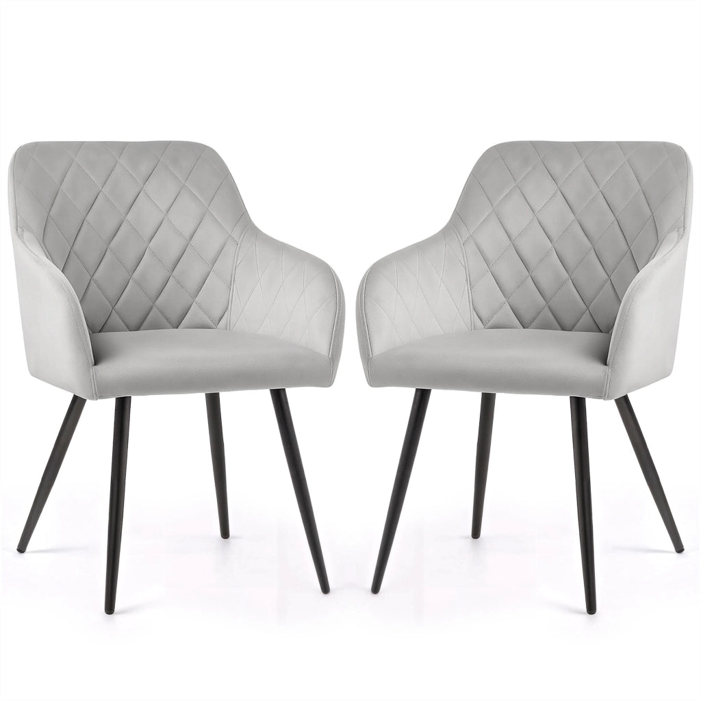Set di 2 Sedie in velluto con cuciture a rombi VELTO Grigio gambe nere