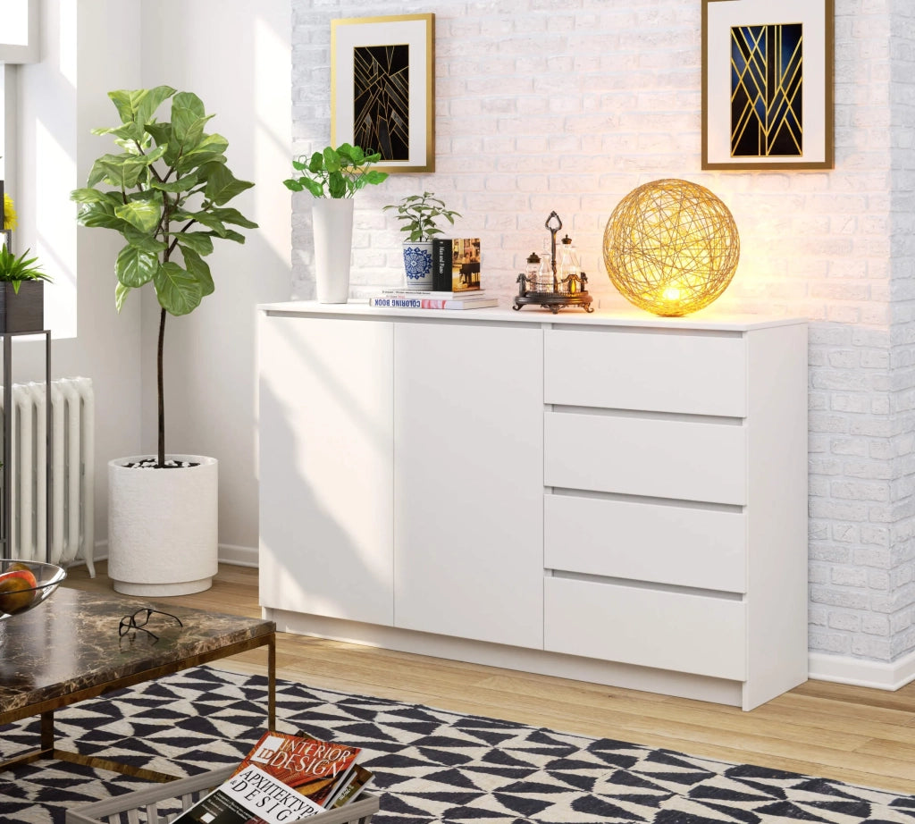 Cassettiera AKORD K013 Cassettiera Bianca 160 cm 2 ante 4 cassetti 160x40x99 cm
