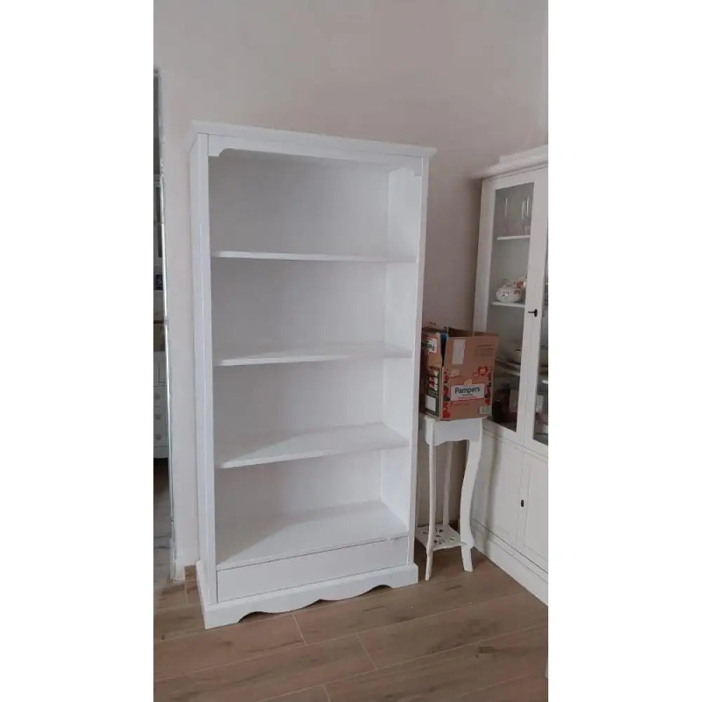 Libreria 5 ripiani arte povera in legno massello e mdf con rifinitura in bianca 120x40x210 H