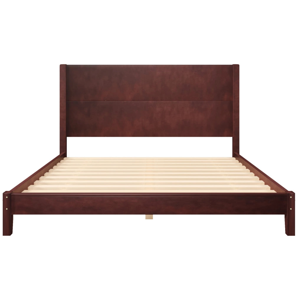 Letto matrimoniale 160x200 in legno con testiera e rete a doghe, marrone