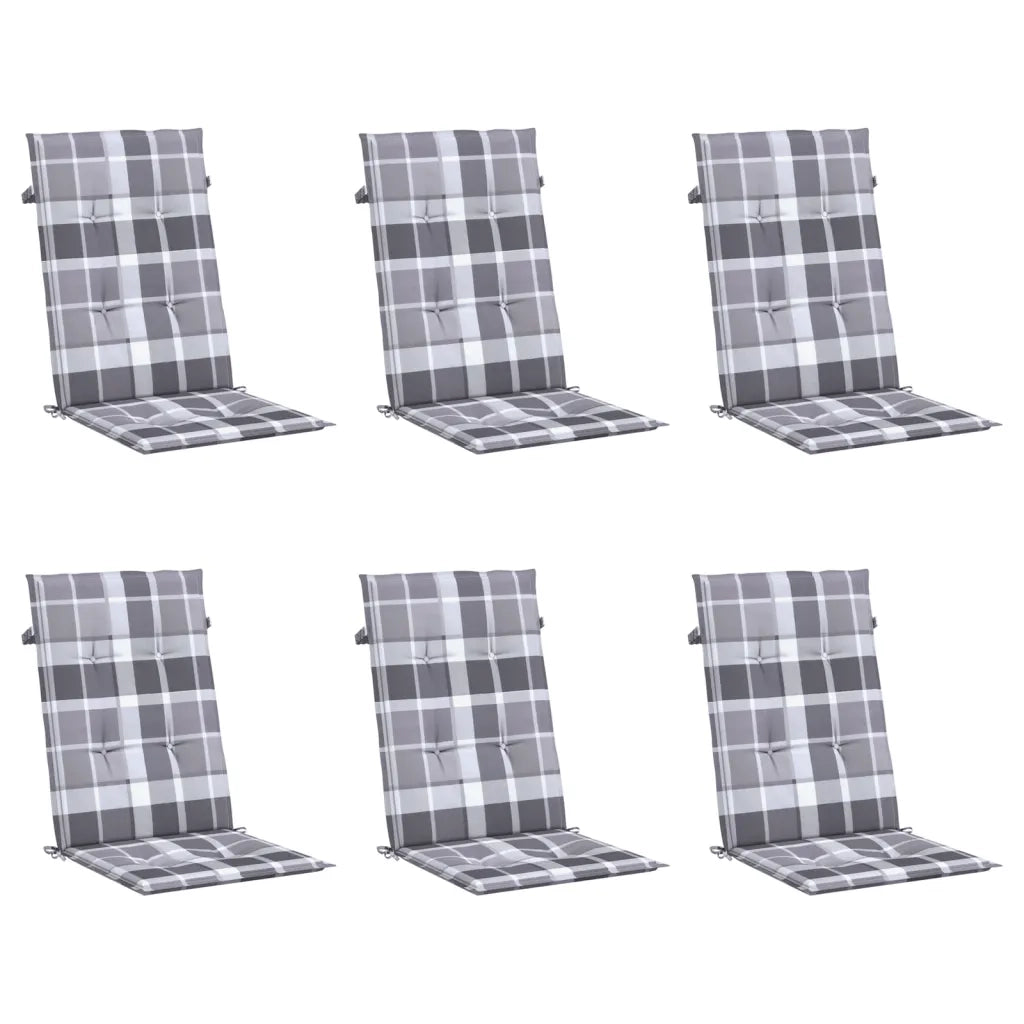 Cuscini per Sedie 6 pz Grigi a Quadri 120x50x3 cm in Tessuto 314130