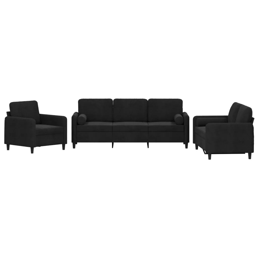 Set di Divani 3 pz con Cuscini Nero in Vellutocod mxl 80209