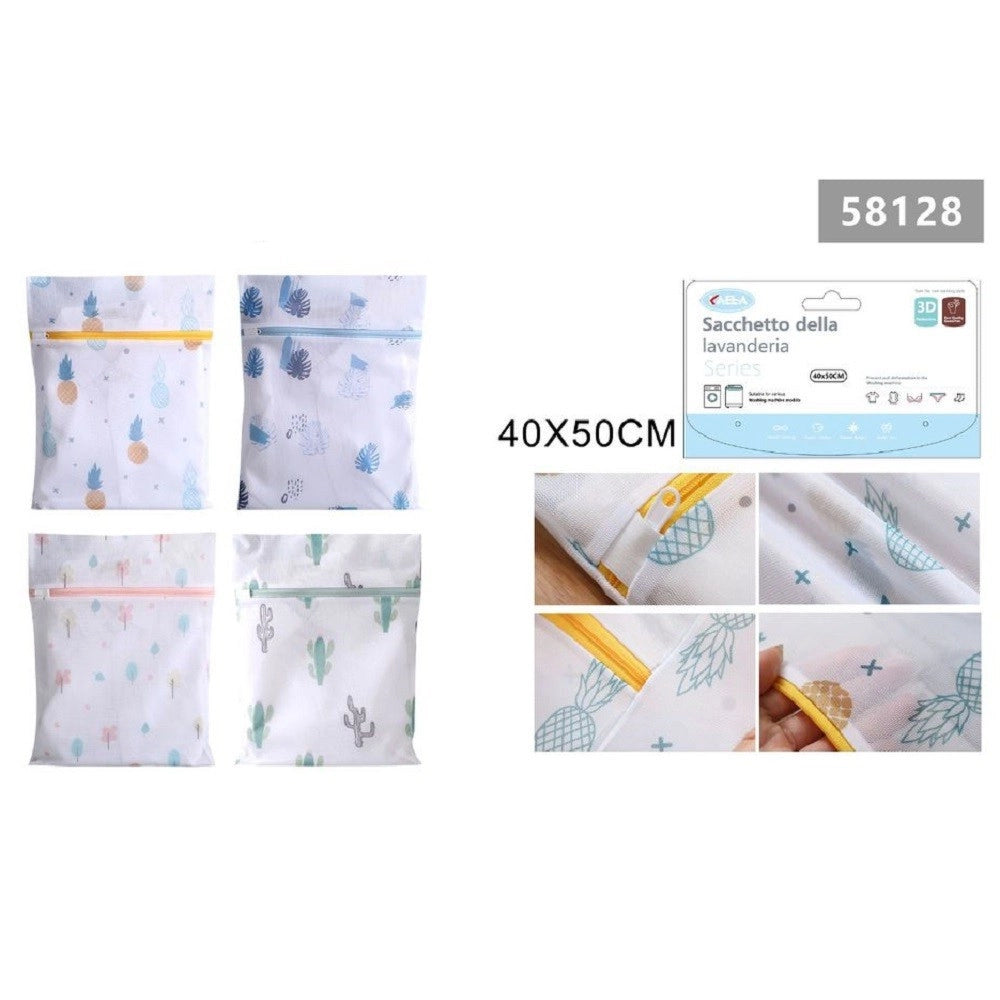 Trade Shop - Set 2pz Sacchetto Lavaggio Rete Con Cerniera Biancheria 40x50cm A Fantasia 58128 -