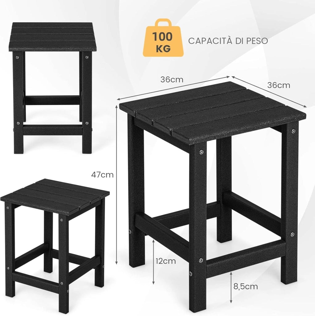 Tavolino da Giardino Quadrato per Esterno, Tavolo Adirondack in HDPE Resistente alle Intemperie, per Interno ed Esterno Patio, Portico, Giardino, Facile Manutenzione (nero)