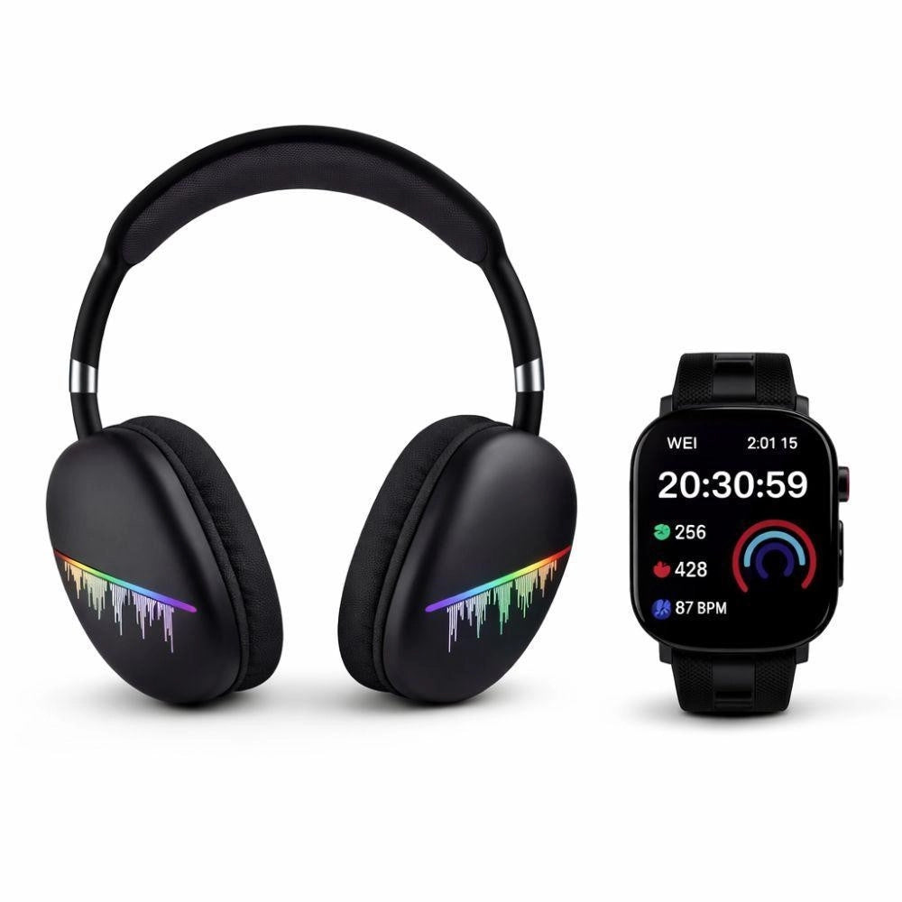 Trade Shop - Set Cuffie Wireless Bluetooth Over-ear + Smartwatch Con 3 Cinturini Intercambiabili Ew1 -