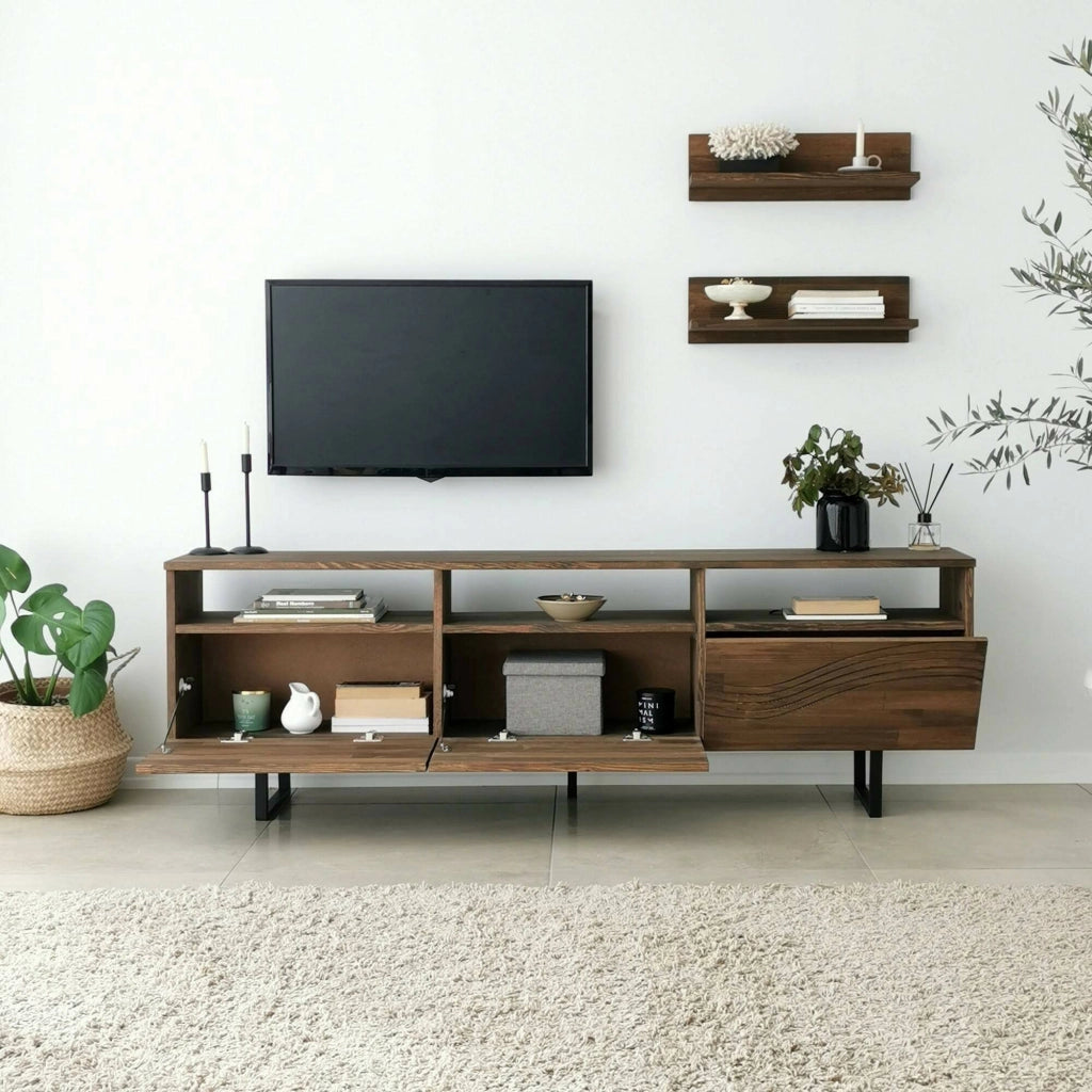 Mobile porta TV Ulana, Credenza da soggiorno, Armadio basso per TV, Base parete attrezzata, 170x30h40 cm, Noce