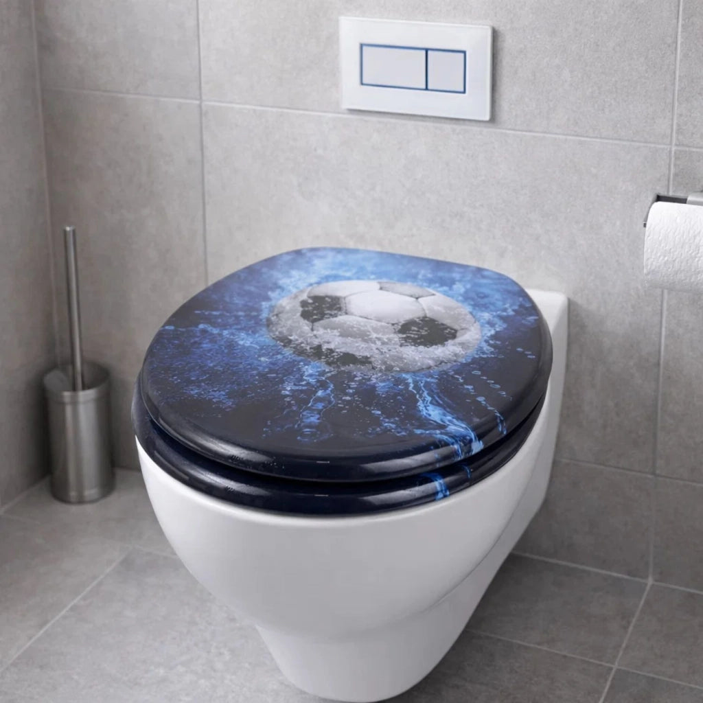 Sedile wc copri vater universale frizionato fantasia in mdf chiusura rallentata *** fantasia football, confezione 1