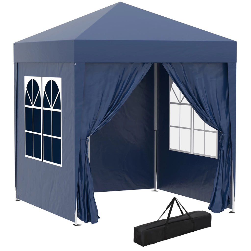Gazebo Pieghevole Pop Up 2x2 m con 4 Pareti Rimovibili in Poliestere e Acciaio. Blu