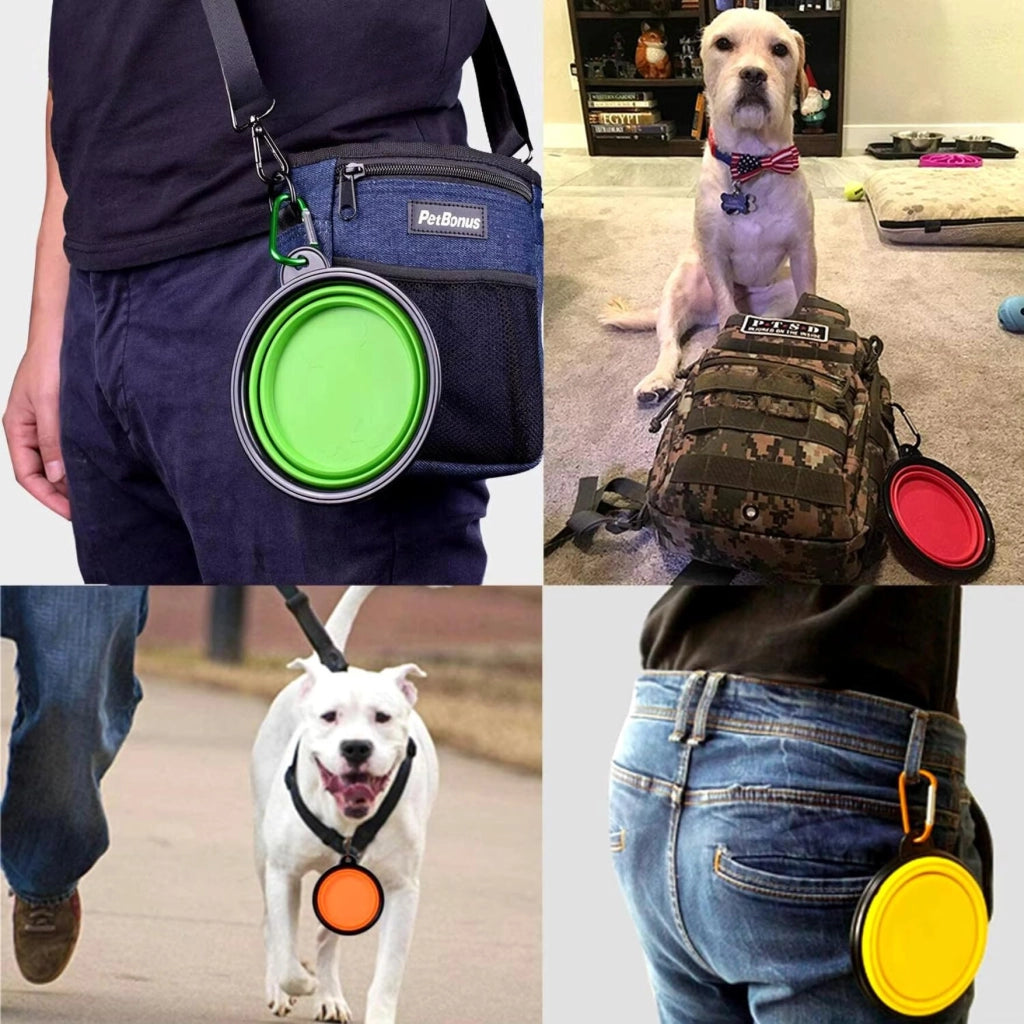 Ciotola da Viaggio per Cani e Gatti 450 ml, Pieghevole per Acqua e Crocchette, in Silicone Portatile con Moschettone (Verde)