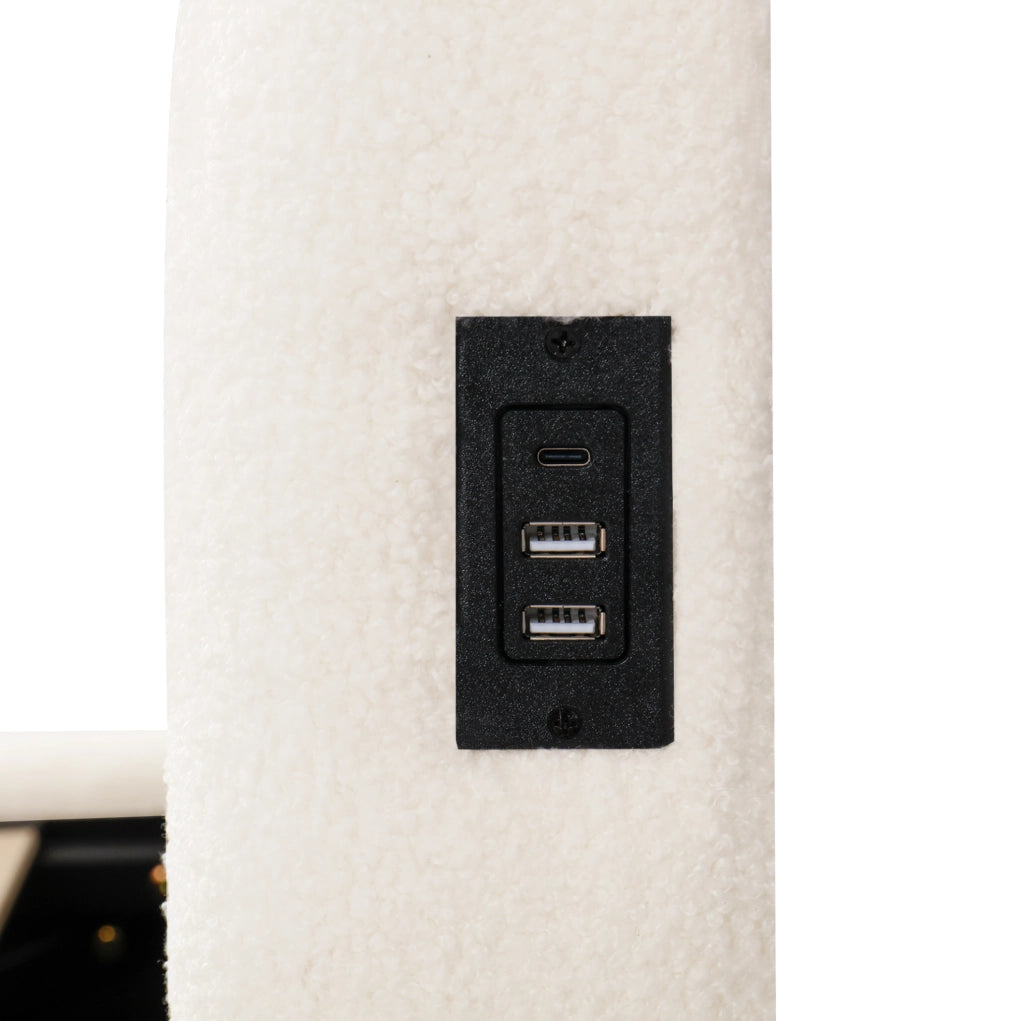 Letto singolo 90x200 cm con contenitore idraulico; USB C; tessuto bouclé beige