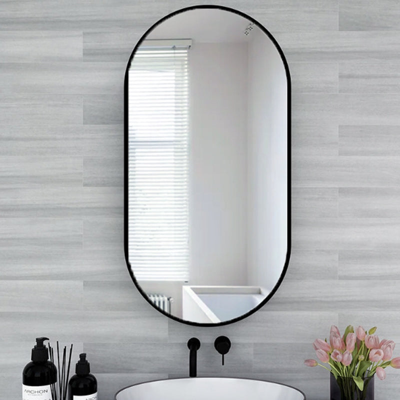 Grande specchio ovale industriale da bagno, camera da letto, soggiorno, nero, 100x50 cm