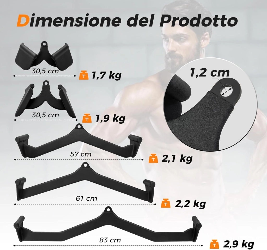 Barra LAT Pulldown, Attacchi T-Bar V-Bar per Cavi per Fitness Palestra Domestica, Impugnature per Maniglie per Allenamento della Forza Schiena Bicipiti Tricipiti