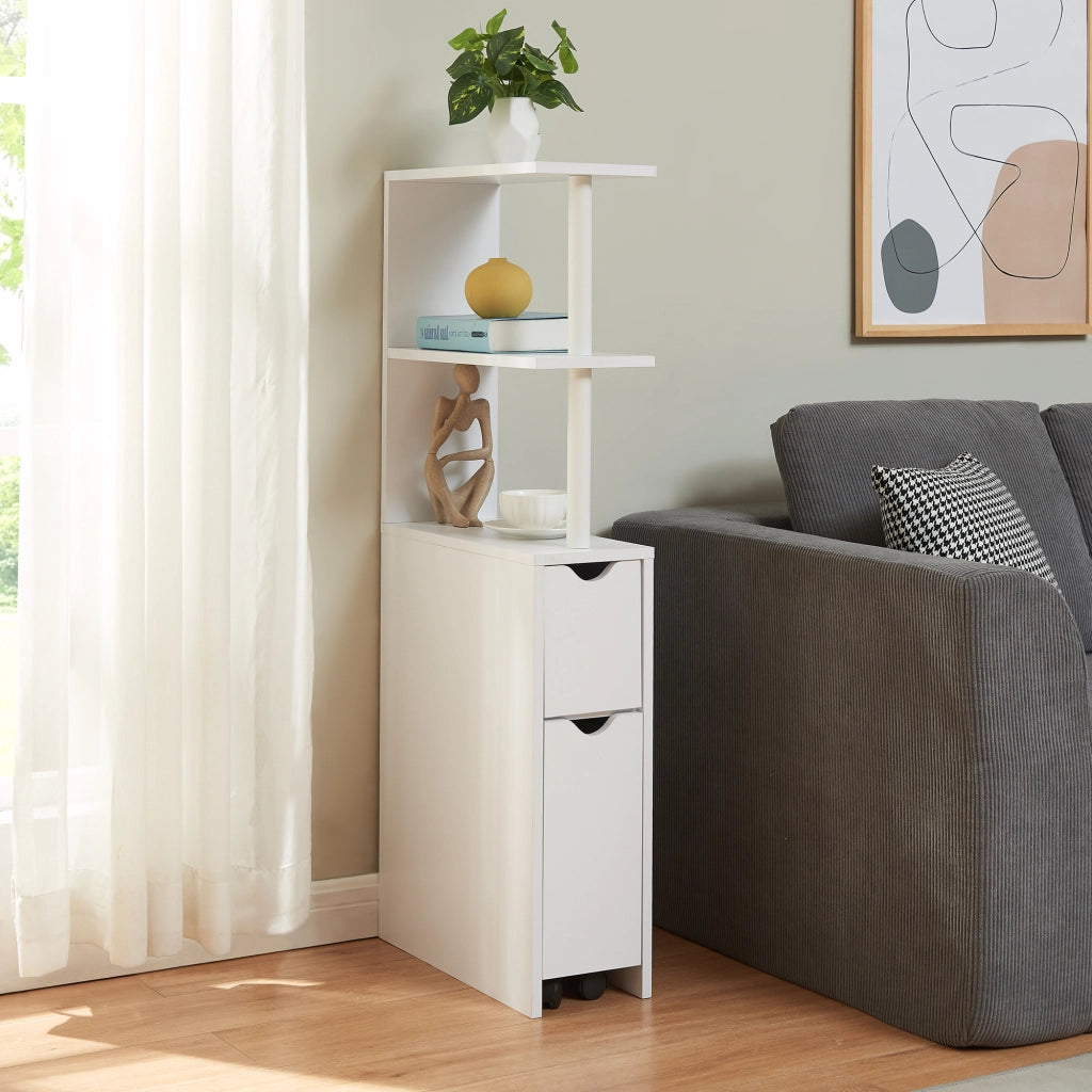 Scaffale da Bagno Fadeskimma Mobile Contenitore con Ripiani Cassetto e Scomparto Estraibile 113 x 19 x 45 cm - Bianco [en.casa]