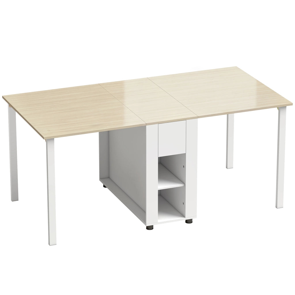 Tavolo Pieghevole per 6 Persone 168,2x85x73 cm con 2 Cassetti e 4 Ripiani in MDF e Legno di Pino Bianco