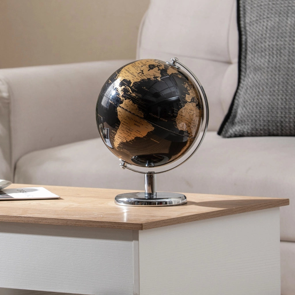 Mappamondo metallico nero con base in metallo, Mappamondo globo terrestre rotante per scrivania Nero e oro-Decorazioni casa