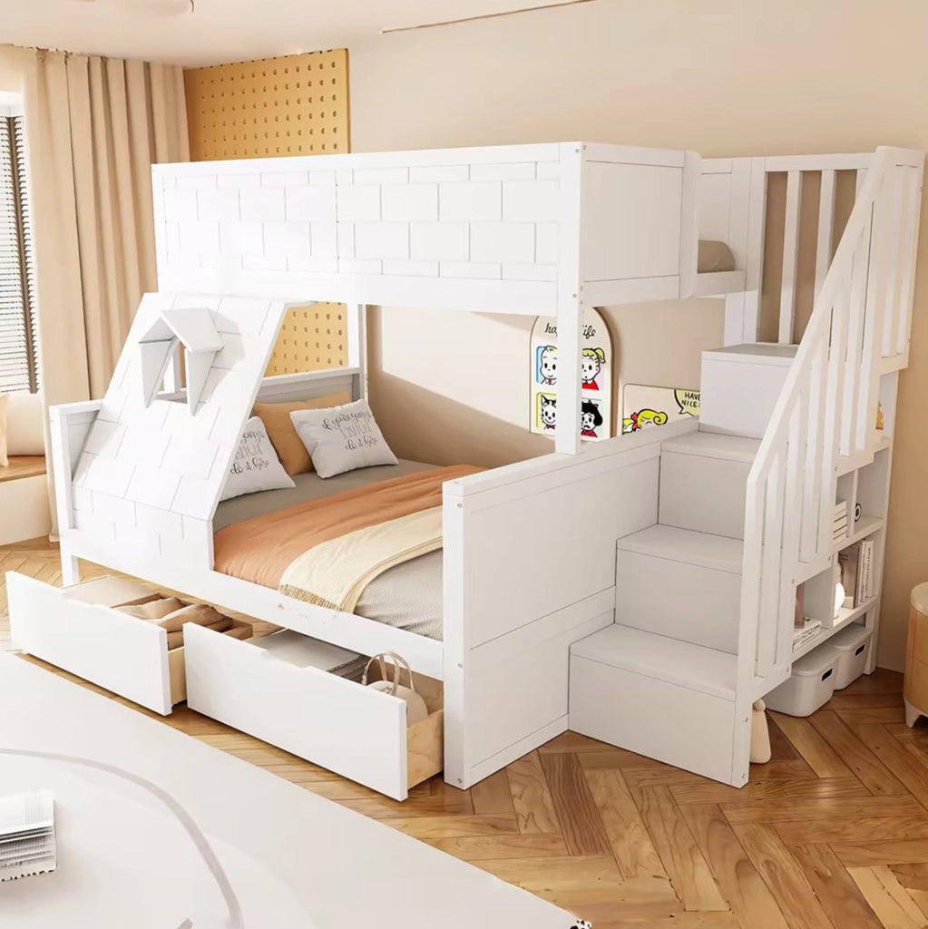 Letto a castello per bambini bianco 90x200/140x200 con scale