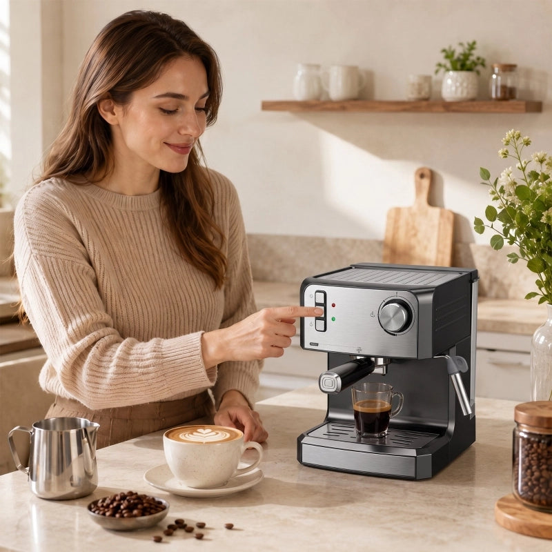 Macchina per caff¨¨ espresso, 20 bar con montalatte, serbatoio dell'acqua da 1,6 litri, nera
