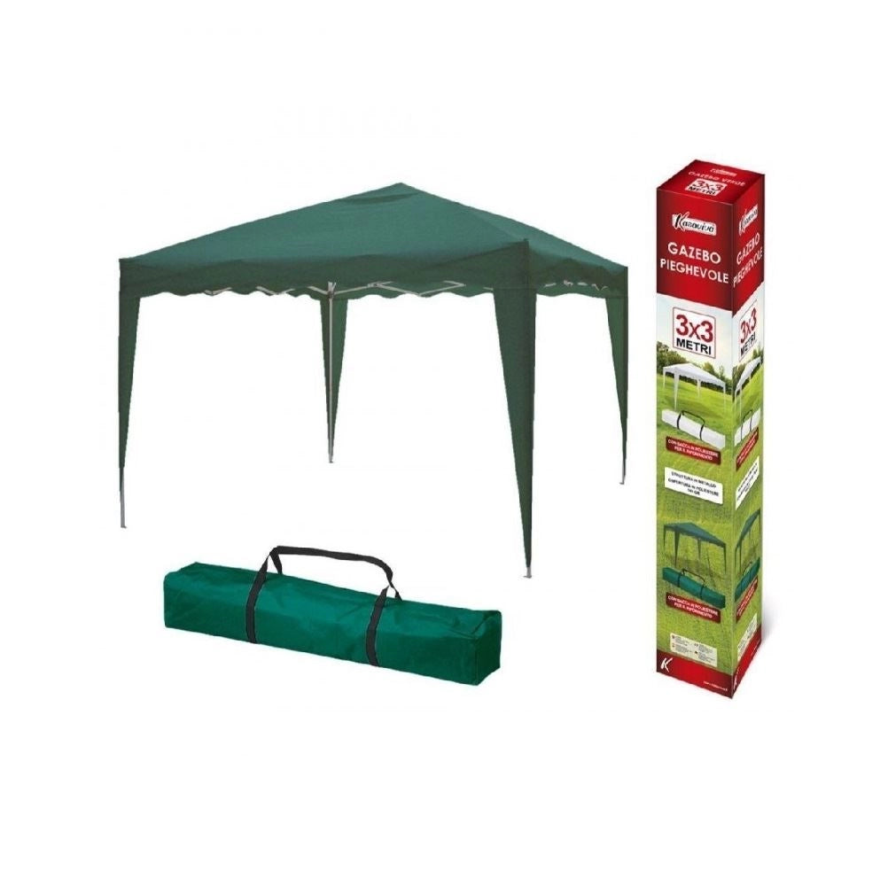 Gazebo da Giardino Pieghevole Verde + Borsa 3 x 3 Metri