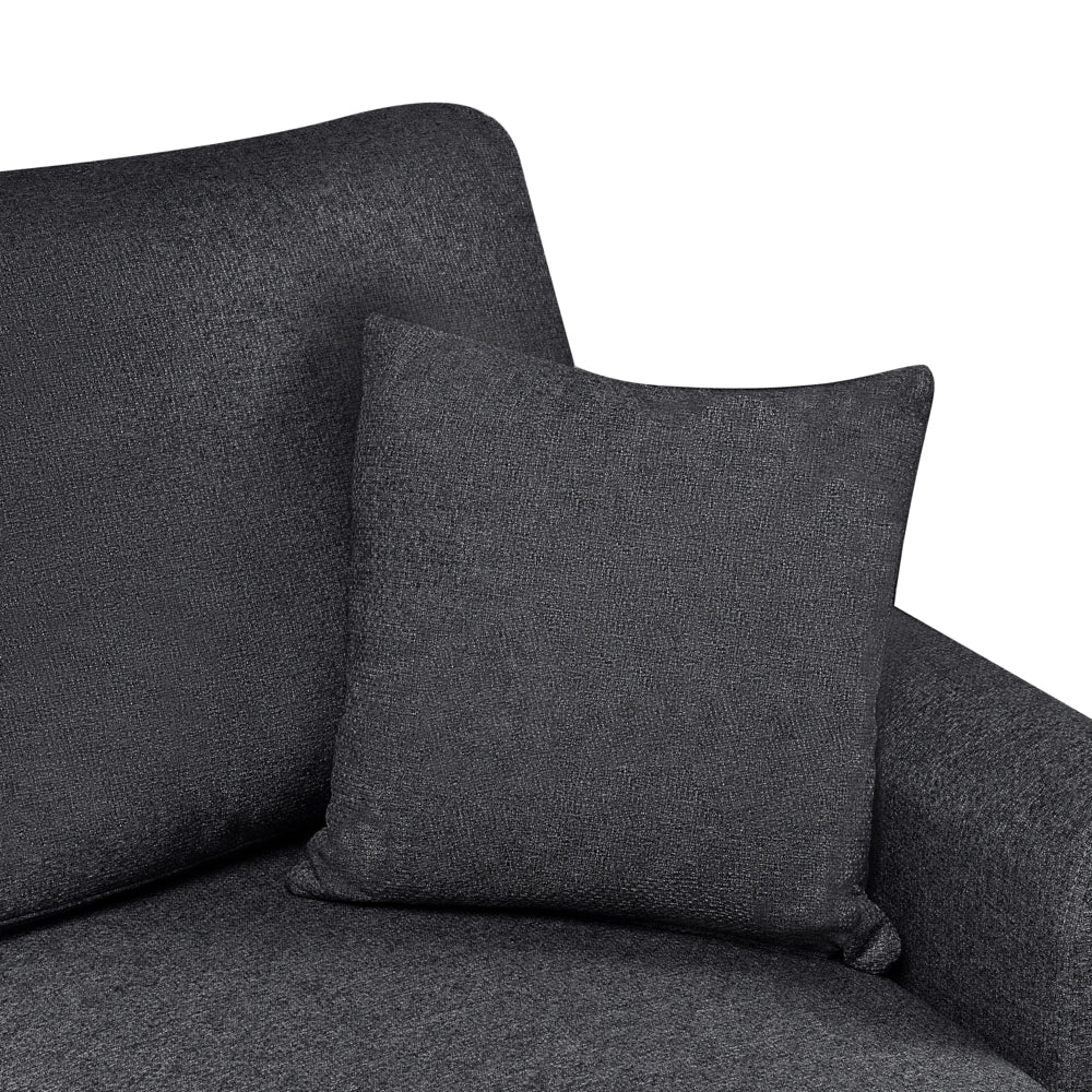 Divano letto angolare con contenitore lato sinistro nero rivestimento in poliestere effetto lino contenitore cuscini design moderno