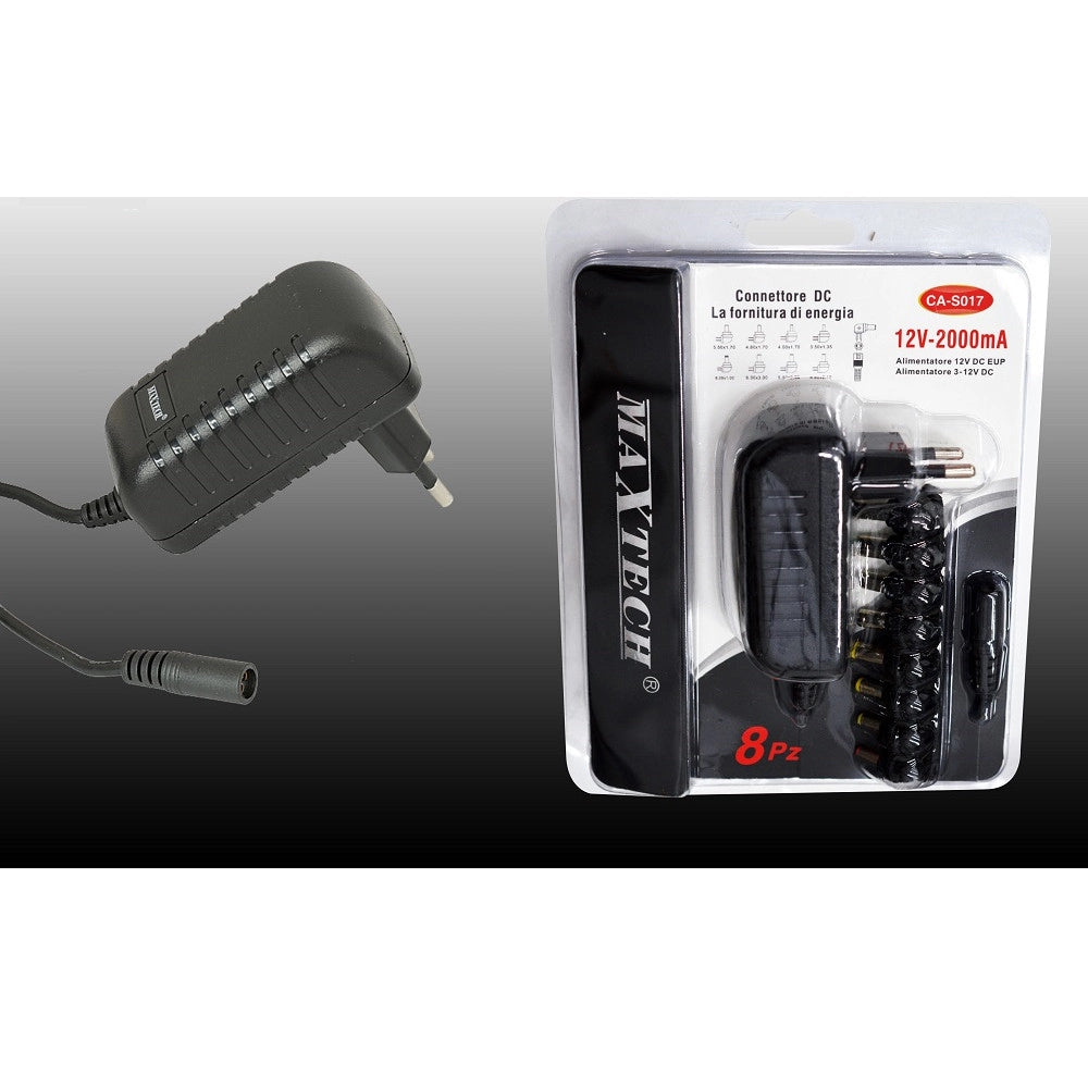 Trade Shop - Caricabatterie Da Rete Fissa Connettore Dc 12volt-2000ma 8 Pezzi Maxtech Ca-s017s -