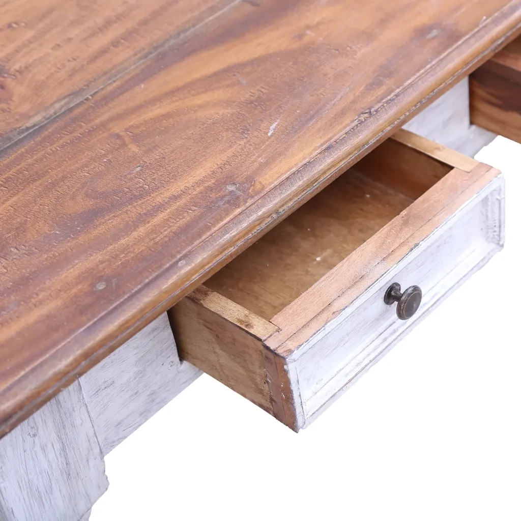 Scrivania con Cassetti Bianca 117x57x75 cm Massello di Mogano 283908
