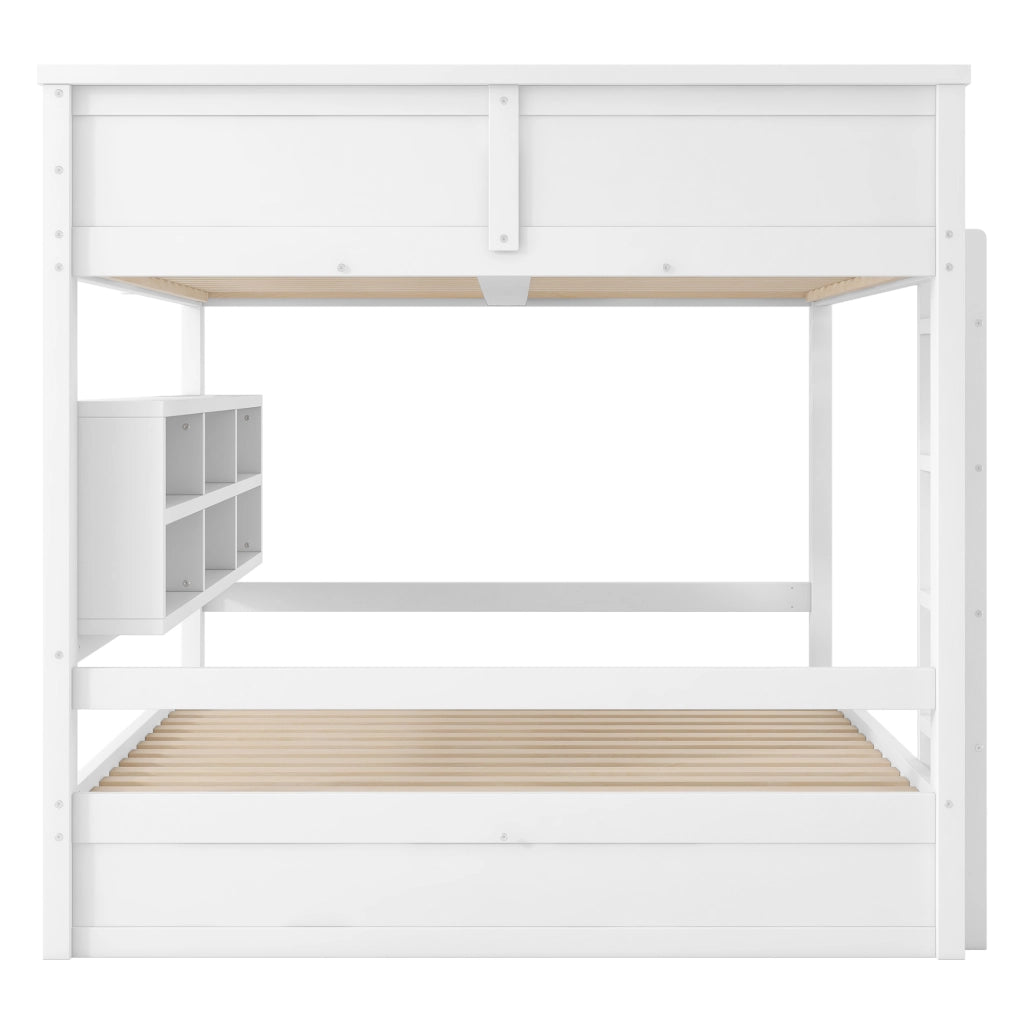 Letto a Castello 160x200 cm - 6 Armadietti; LED Regolabile - in MDF e Legno - Bianco