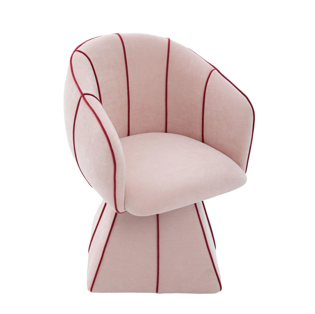 Poltrona girevole 360° in chenille rosa; 56x54x74;5 cm; con schienale alto