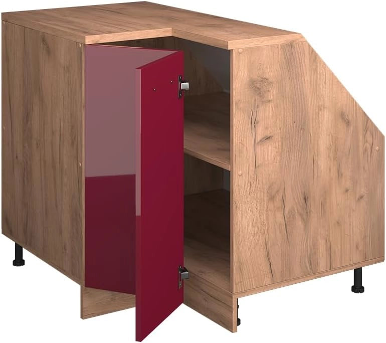Mobile sottotetto Mobile angolare Rion, Rosso lucido, 75.6 x 81.6 cm con 1 porta, carcassa dell’armadio profondità 60 cm, adatto per il salvaspazio sotto tetti spioventi