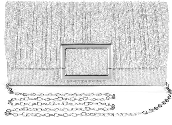 Clutch per donna con decorazione glitter in argento, tasca elegante e schiena a forma di cappuccio, tasca per catena, piccola borsa da sposa per feste e matrimoni.