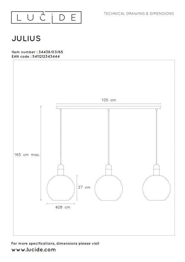 Lampadario Lucide Julius 3xE27 dimmerabile nero/oro