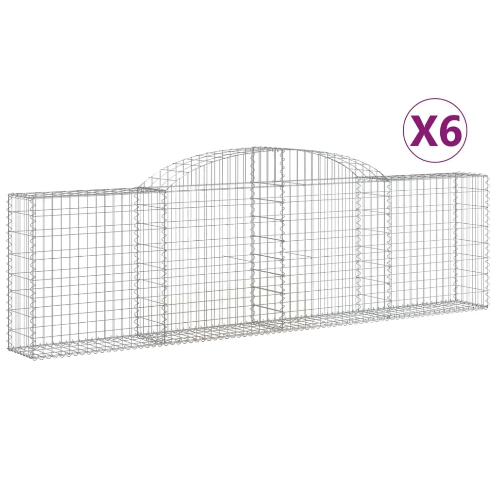 Cestini gabbioni recinzione a gabbia muro di contenimento ad arco 6 pezzi 300 x 30 x 80/100 cm ferro zincato argento 02_0041020