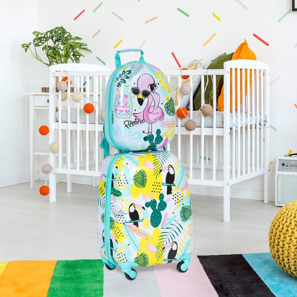 2 Pezzi Valigia per Bambini con Maniglia Retrattile + Zaino Bagaglio a Mano, Set Trolley Valigia per Bambini con Ruote Girevoli a 360 °