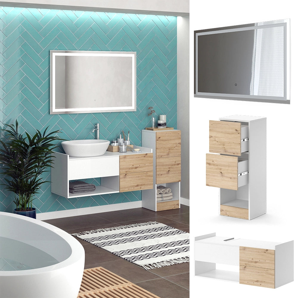 Vicco Set di mobili da bagno Bianco 3 parti, con mobile midi