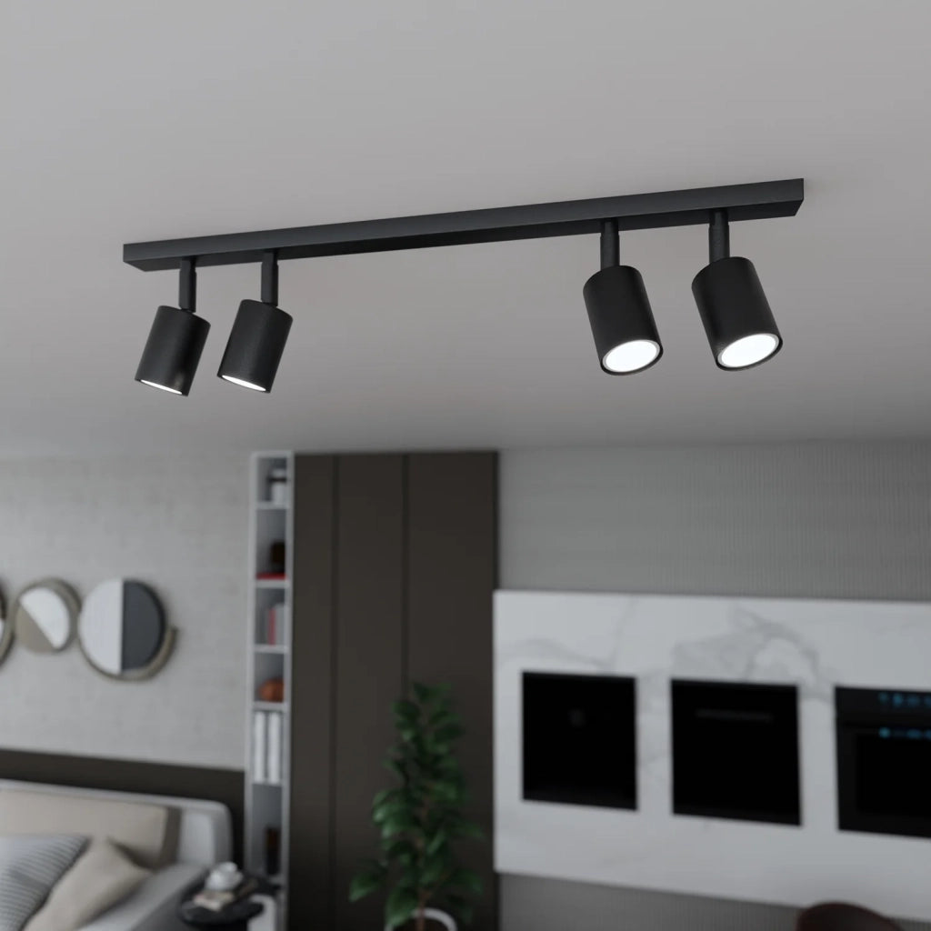 Plafoniera Moderna 4 Luci Faretti Khnum In Acciaio Nero