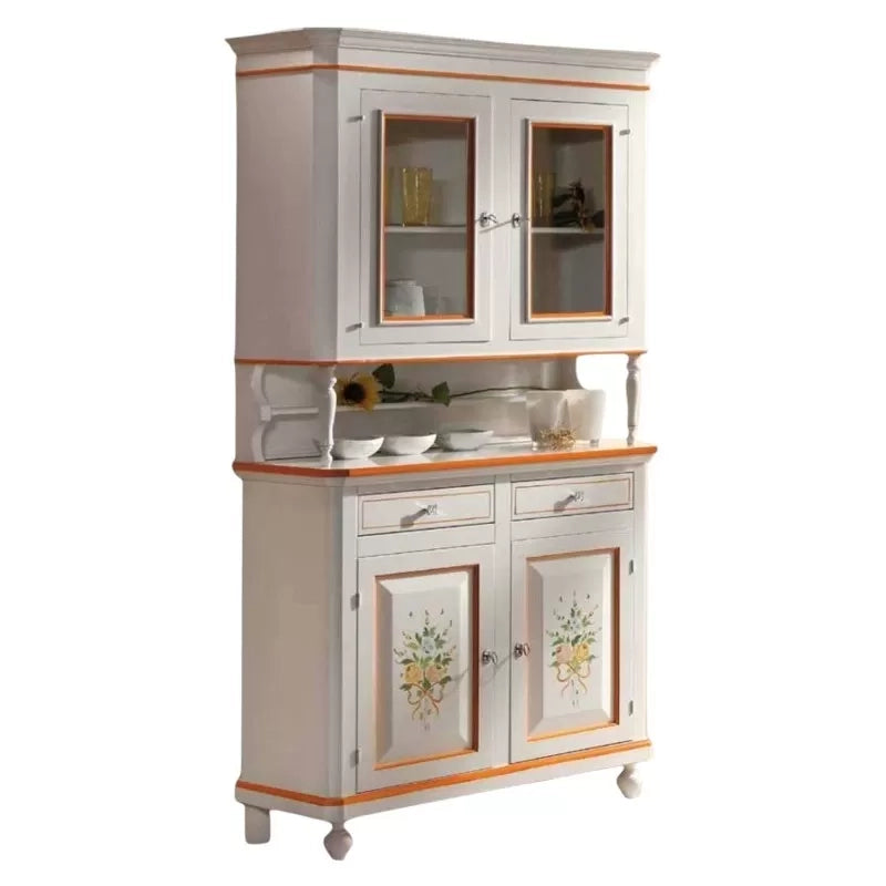 Cristalliera napoletana 2 ante legno shabby bianco decori 104x43x208 - Mobili 2G