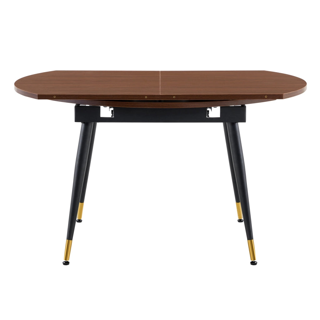 Tavolo da pranzo - estraibile da rotondo a ovale - MDF nero/noce - gambe oro - salvaspazio - per cucina e sala