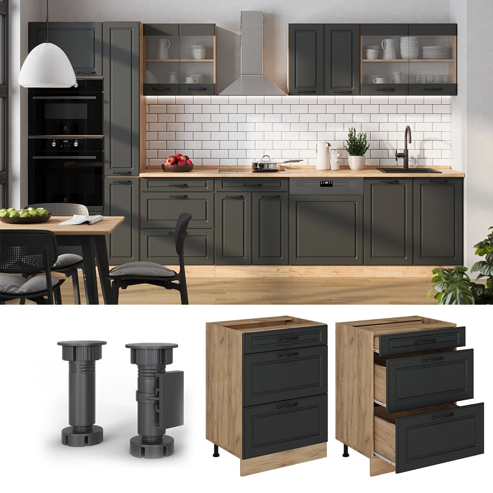 Vicco Mobiletto base per cucina Antracite casa di campagna 60 cm con cassetti, PL Antracite